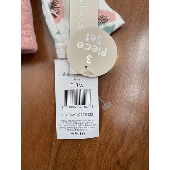 Catherine Malandrino 3 piece leggings set hooded vest pastel floral cotton 0-3m - Picture 5 of 6